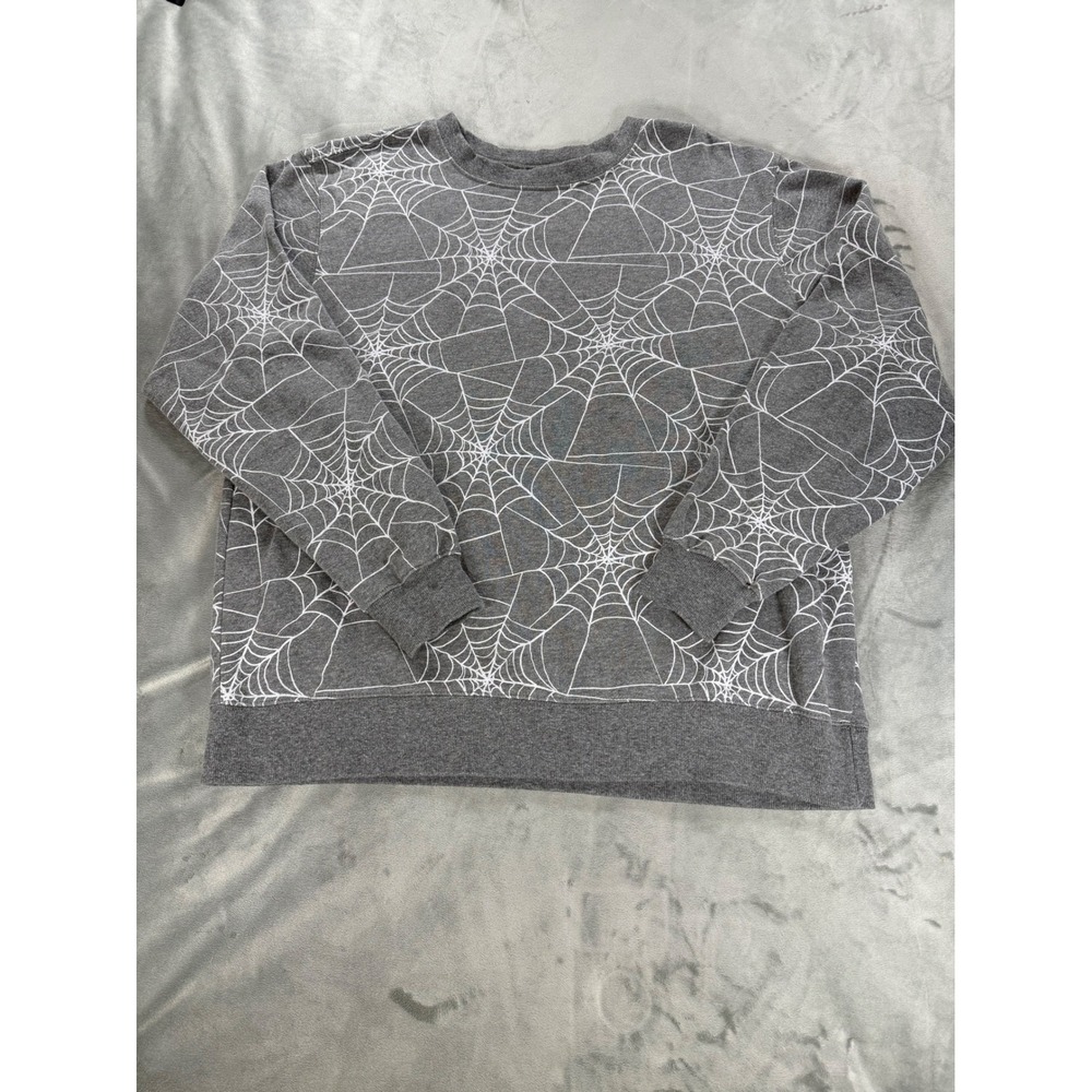 DOE Women's Spider Web Graphic Halloween Sweatshirt Grey White Size Medium